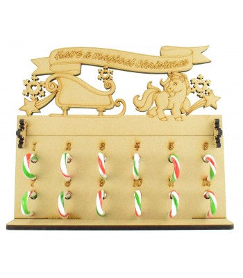 6mm Candy Cane Sweets Holder 12 Days of Christmas Advent Calendar with 'Have a magical Christmas' Unicorn & Sleigh Topper